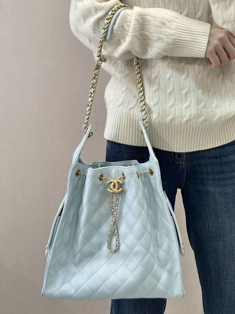Chanel AS5311 Large Hobo Shiny Calfskin & Gold-Tone Metal Blue