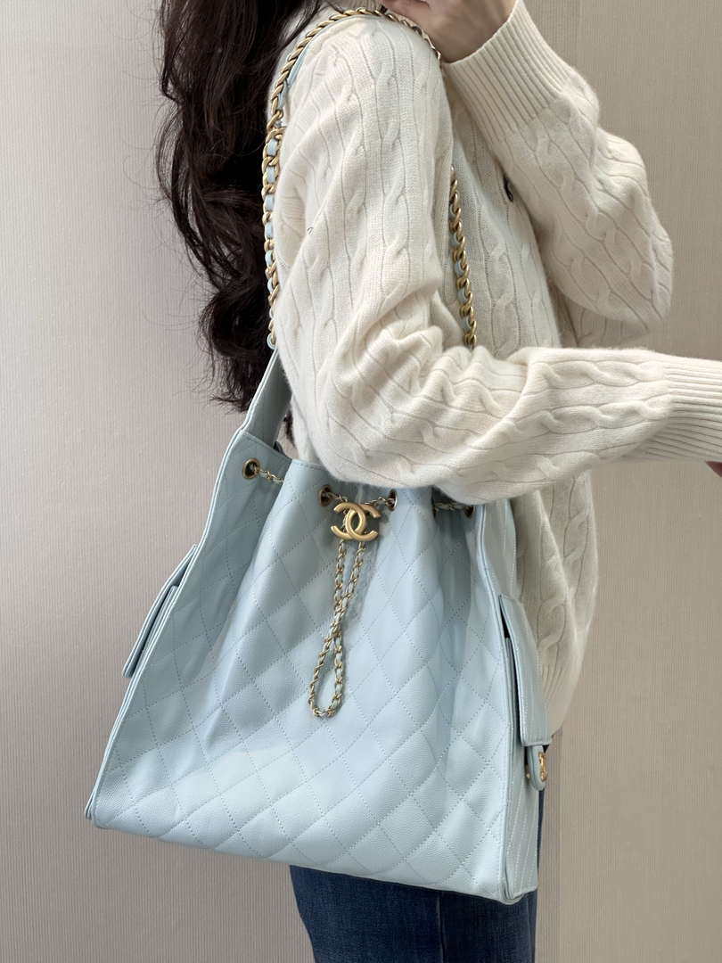 Chanel AS5311 Large Hobo Shiny Calfskin & Gold-Tone Metal Blue