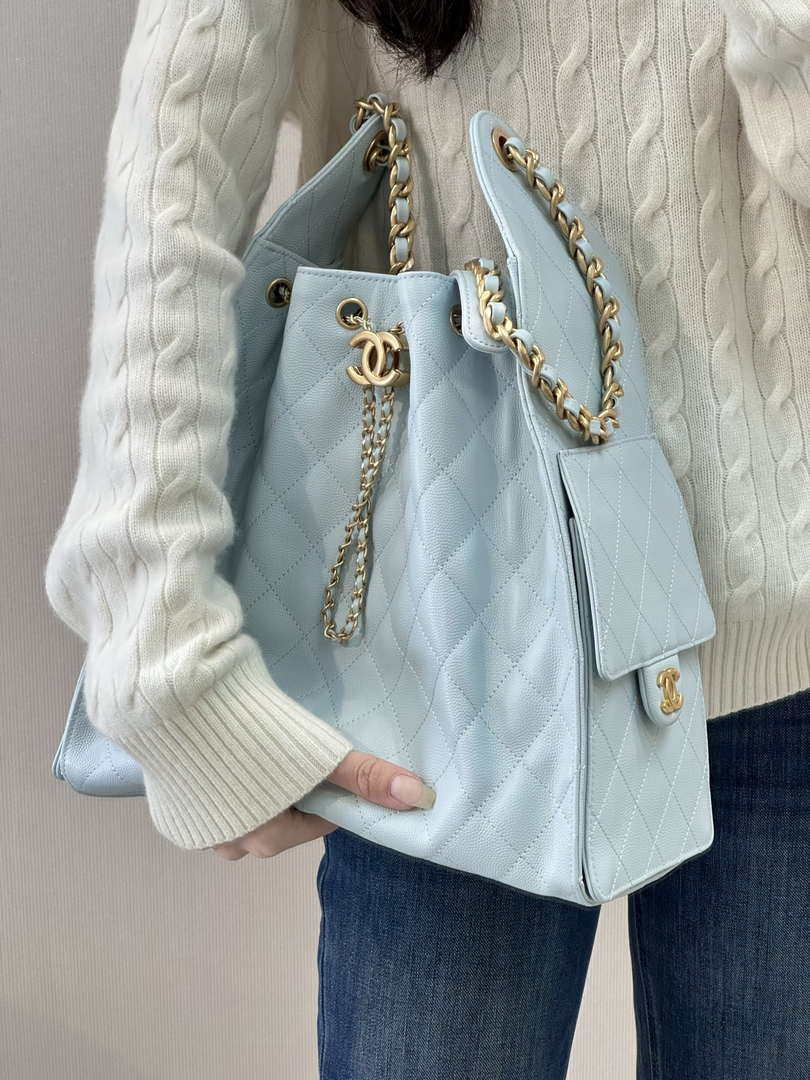 Chanel AS5311 Large Hobo Shiny Calfskin & Gold-Tone Metal Blue