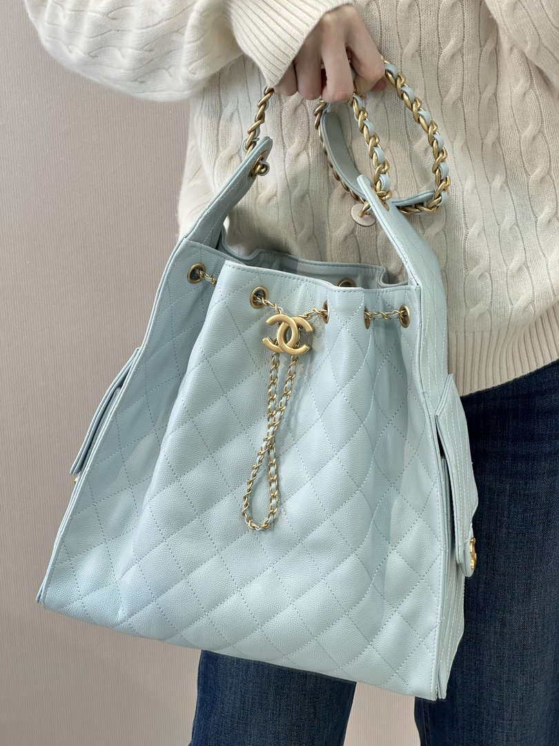 Chanel AS5311 Large Hobo Shiny Calfskin & Gold-Tone Metal Blue - Default Title - View 16