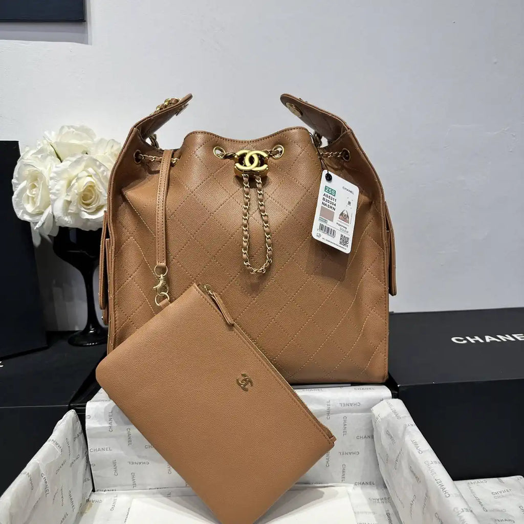 Chanel AS5311 Large Hobo Shiny Calfskin & Gold-Tone Metal Brown