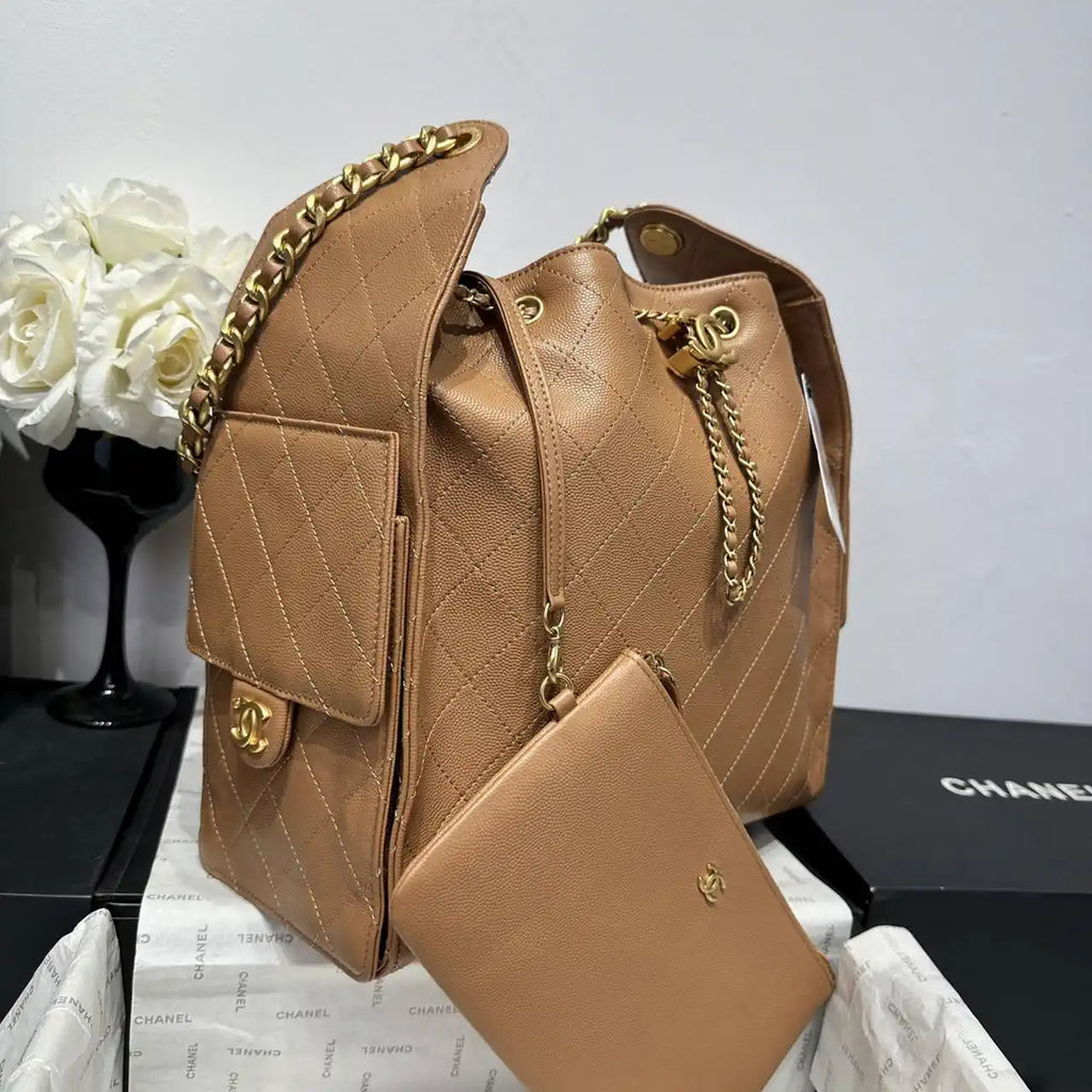 Chanel AS5311 Large Hobo Shiny Calfskin & Gold-Tone Metal Brown