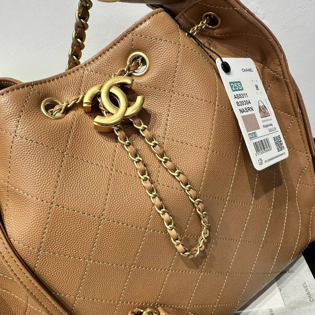 Chanel AS5311 Large Hobo Shiny Calfskin & Gold-Tone Metal Brown