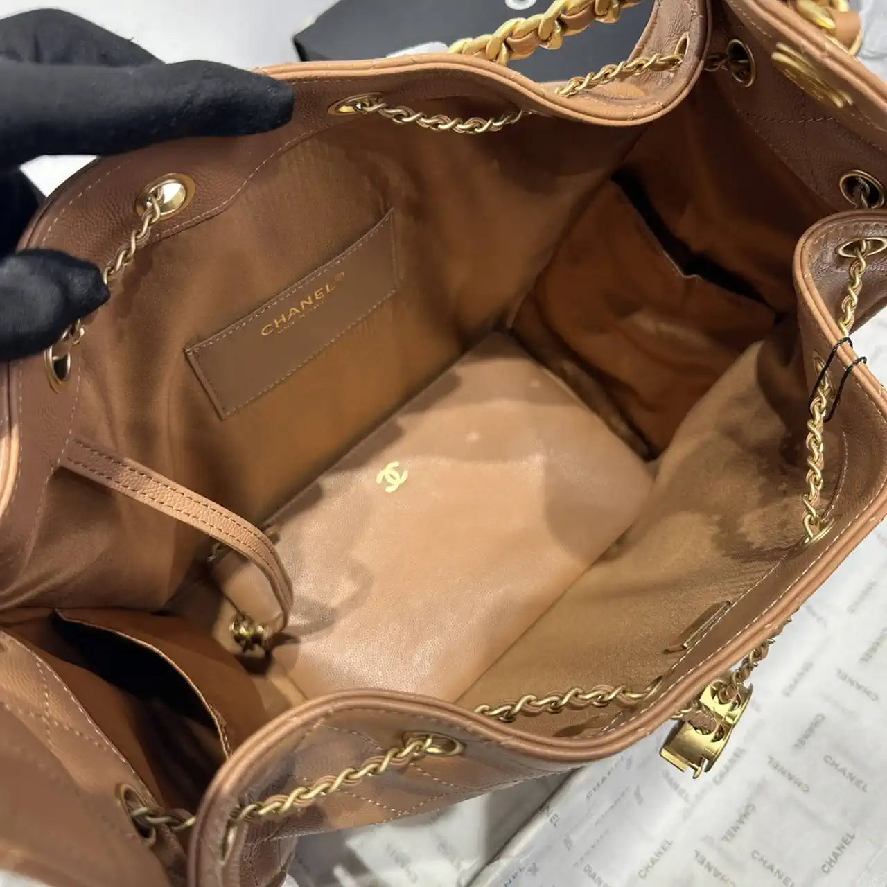 Chanel AS5311 Large Hobo Shiny Calfskin & Gold-Tone Metal Brown