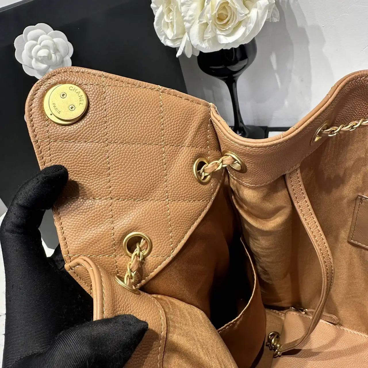 Chanel AS5311 Large Hobo Shiny Calfskin & Gold-Tone Metal Brown