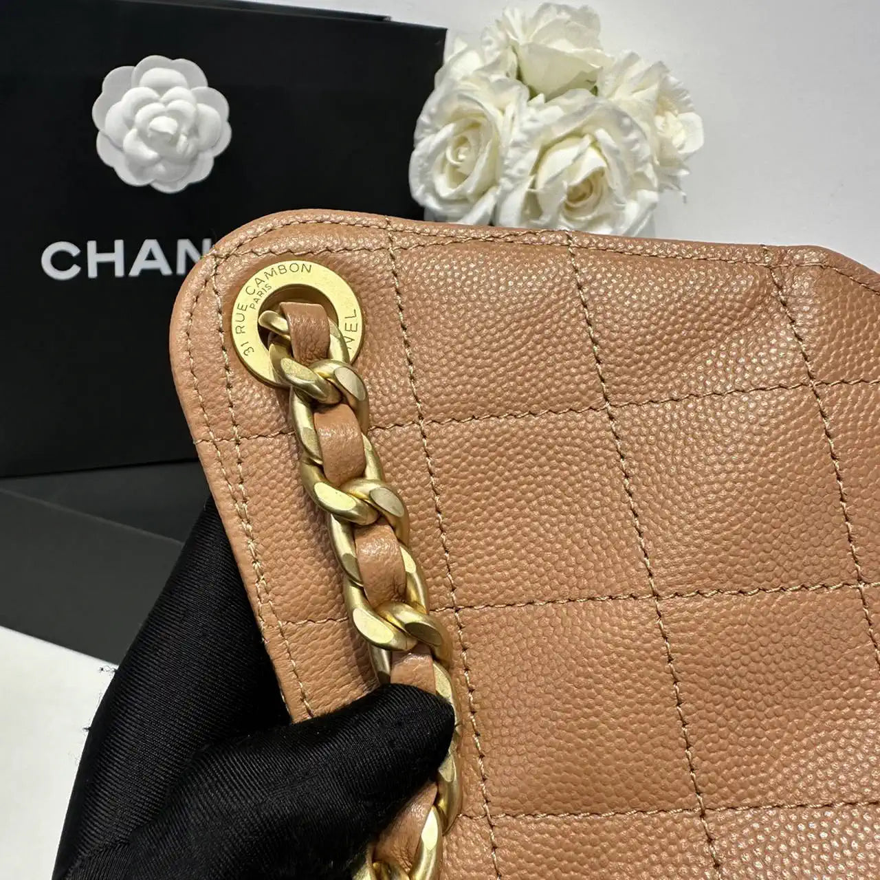 Chanel AS5311 Large Hobo Shiny Calfskin & Gold-Tone Metal Brown