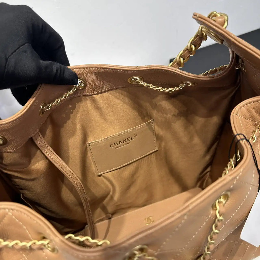 Chanel AS5311 Large Hobo Shiny Calfskin & Gold-Tone Metal Brown