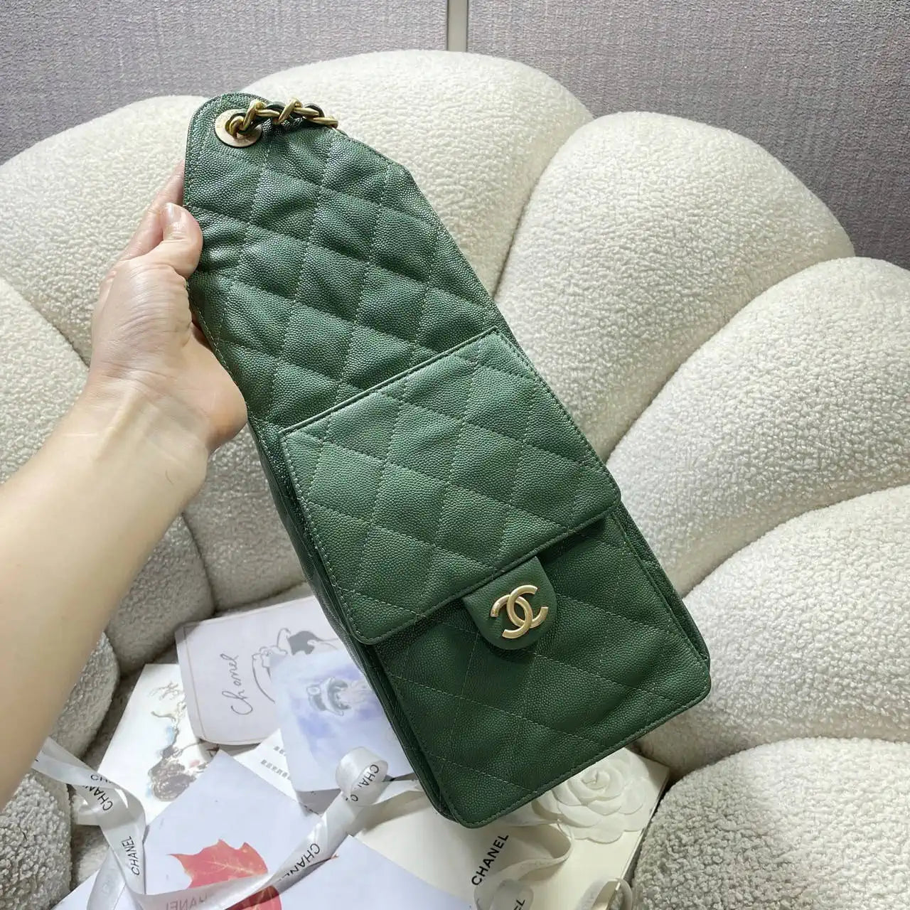 Chanel AS5311 Large Hobo Shiny Calfskin & Gold-Tone Metal Deep Green