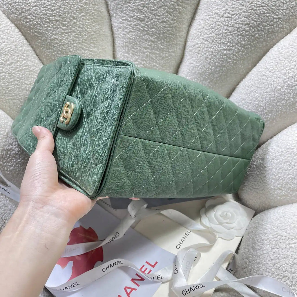 Chanel AS5311 Large Hobo Shiny Calfskin & Gold-Tone Metal Deep Green