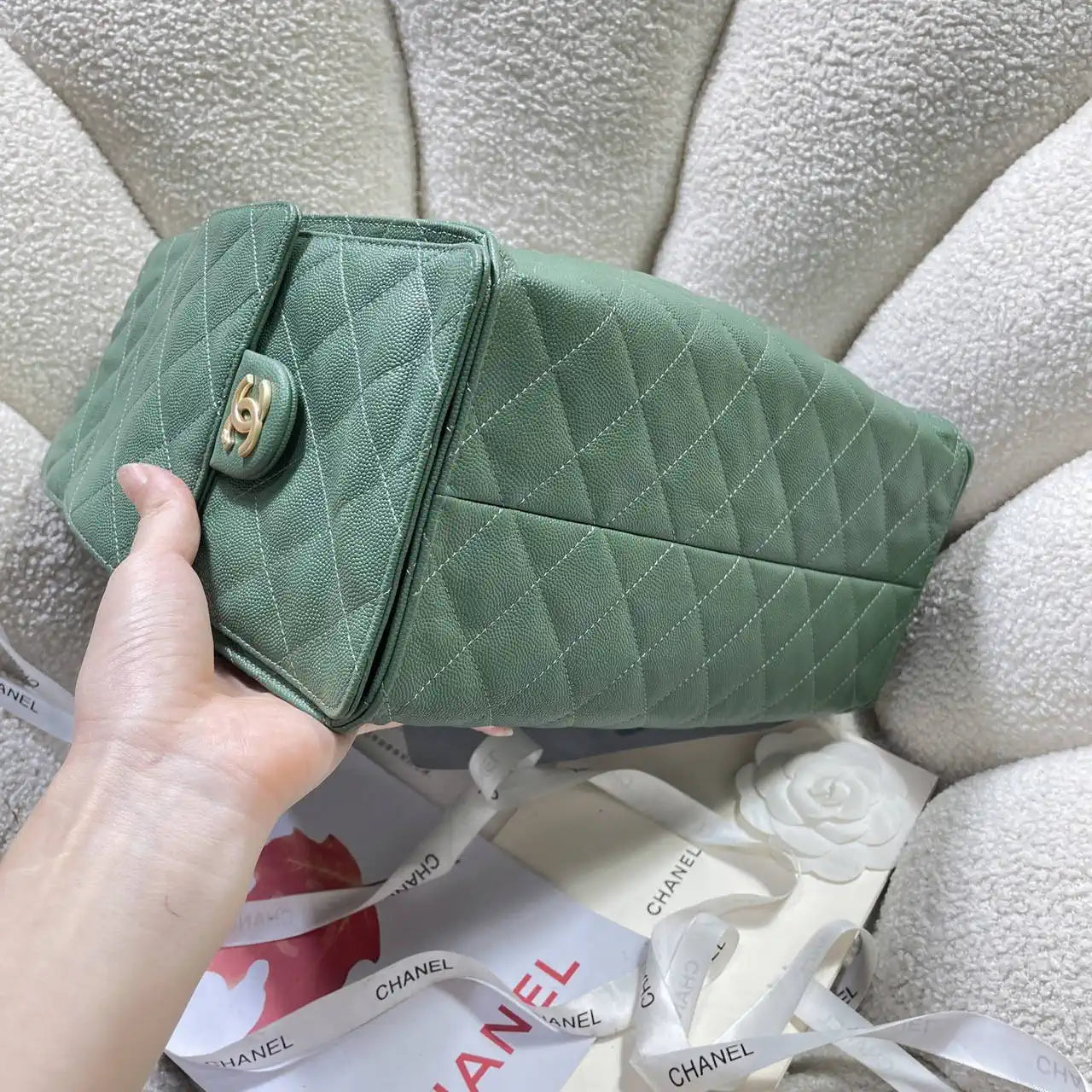 Chanel AS5311 Large Hobo Shiny Calfskin & Gold-Tone Metal Deep Green