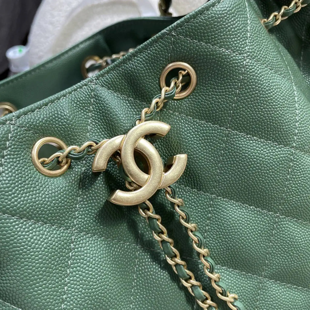 Chanel AS5311 Large Hobo Shiny Calfskin & Gold-Tone Metal Deep Green