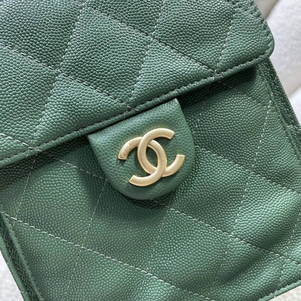 Chanel AS5311 Large Hobo Shiny Calfskin & Gold-Tone Metal Deep Green