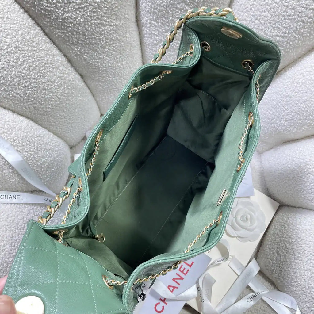 Chanel AS5311 Large Hobo Shiny Calfskin & Gold-Tone Metal Deep Green