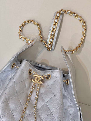 Chanel AS5311 Large Hobo Shiny Calfskin & Gold-Tone Metal Silver - Default Title - View 2
