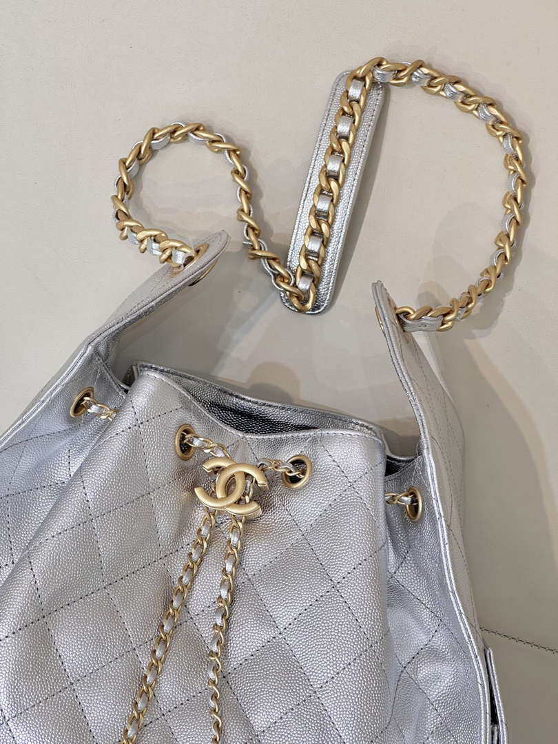 Chanel AS5311 Large Hobo Shiny Calfskin & Gold-Tone Metal Silver - Default Title - View 2