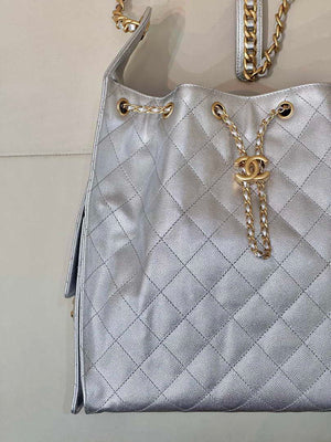 Chanel AS5311 Large Hobo Shiny Calfskin & Gold-Tone Metal Silver - Default Title - View 4