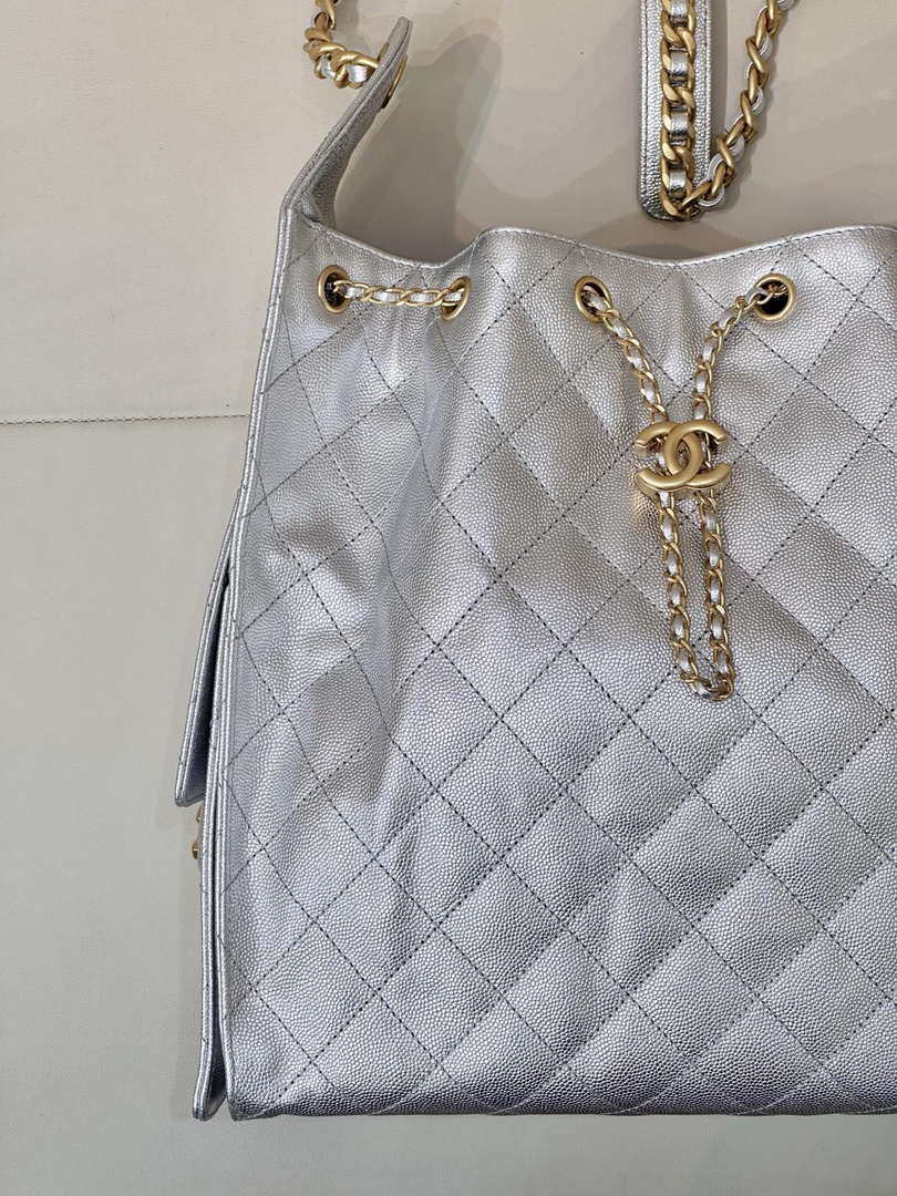 Chanel AS5311 Large Hobo Shiny Calfskin & Gold-Tone Metal Silver - Default Title - View 4