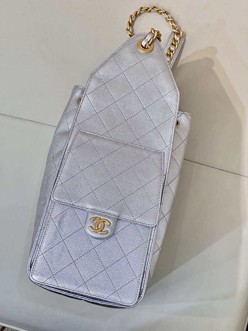 Chanel AS5311 Large Hobo Shiny Calfskin & Gold-Tone Metal Silver