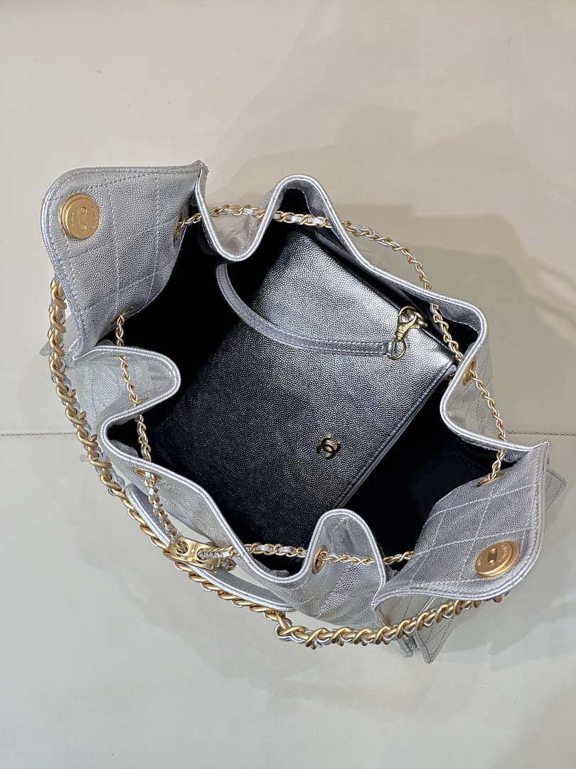 Chanel AS5311 Large Hobo Shiny Calfskin & Gold-Tone Metal Silver