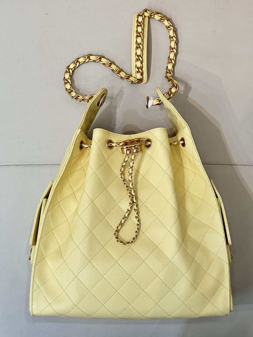 Chanel AS5311 Large Hobo Shiny Calfskin & Gold-Tone Metal Yellow - Default Title - View 1
