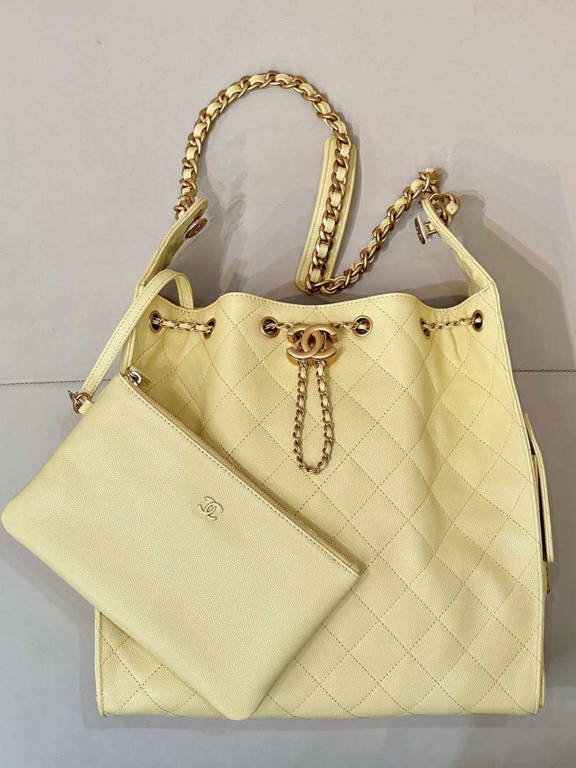 Chanel AS5311 Large Hobo Shiny Calfskin & Gold-Tone Metal Yellow