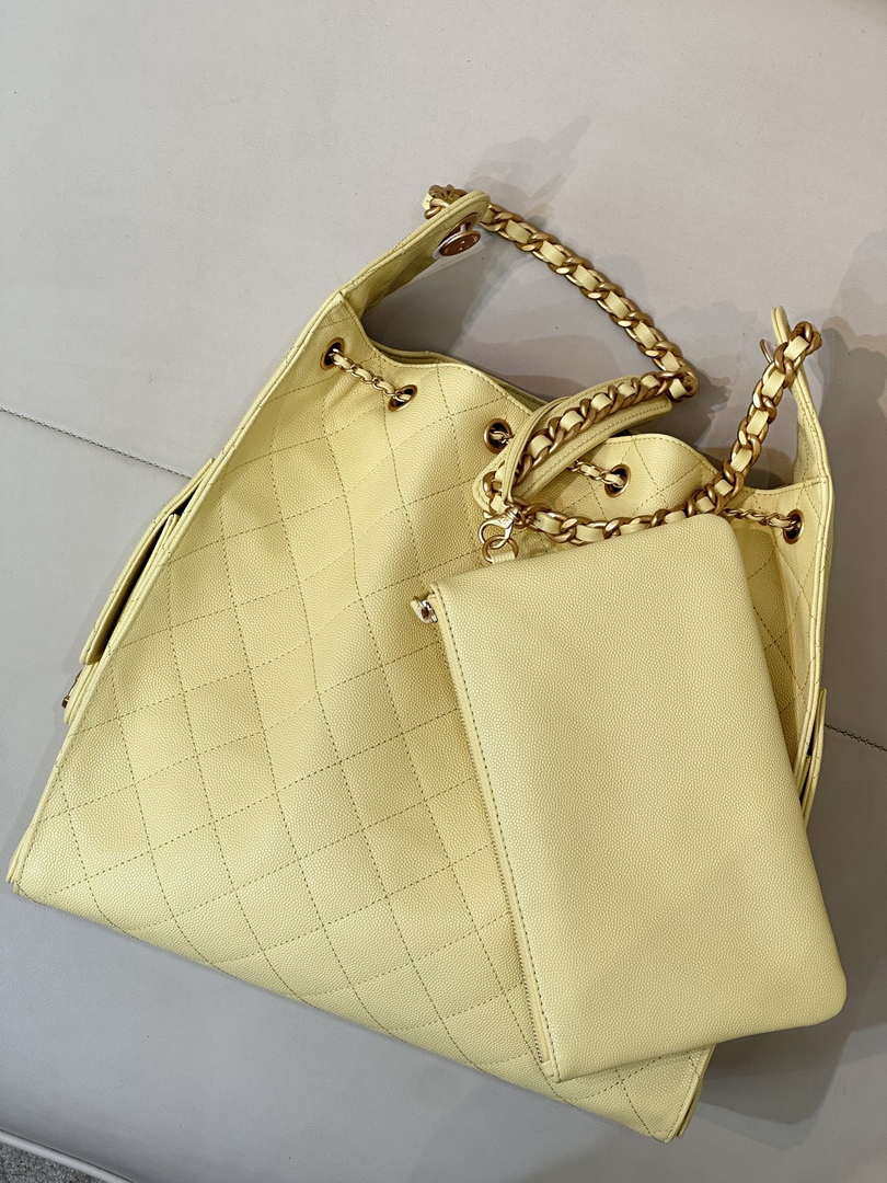 Chanel AS5311 Large Hobo Shiny Calfskin & Gold-Tone Metal Yellow