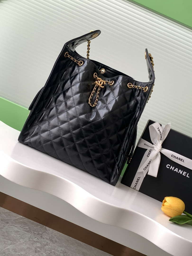 Chanel AS5311 Large Hobo Shiny Lambskin & Gold-Tone Metal Black