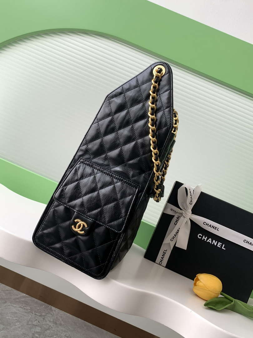 Chanel AS5311 Large Hobo Shiny Lambskin & Gold-Tone Metal Black