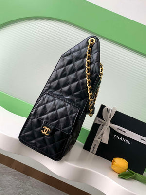 Chanel AS5311 Large Hobo Shiny Lambskin & Gold-Tone Metal Black - Default Title - View 4