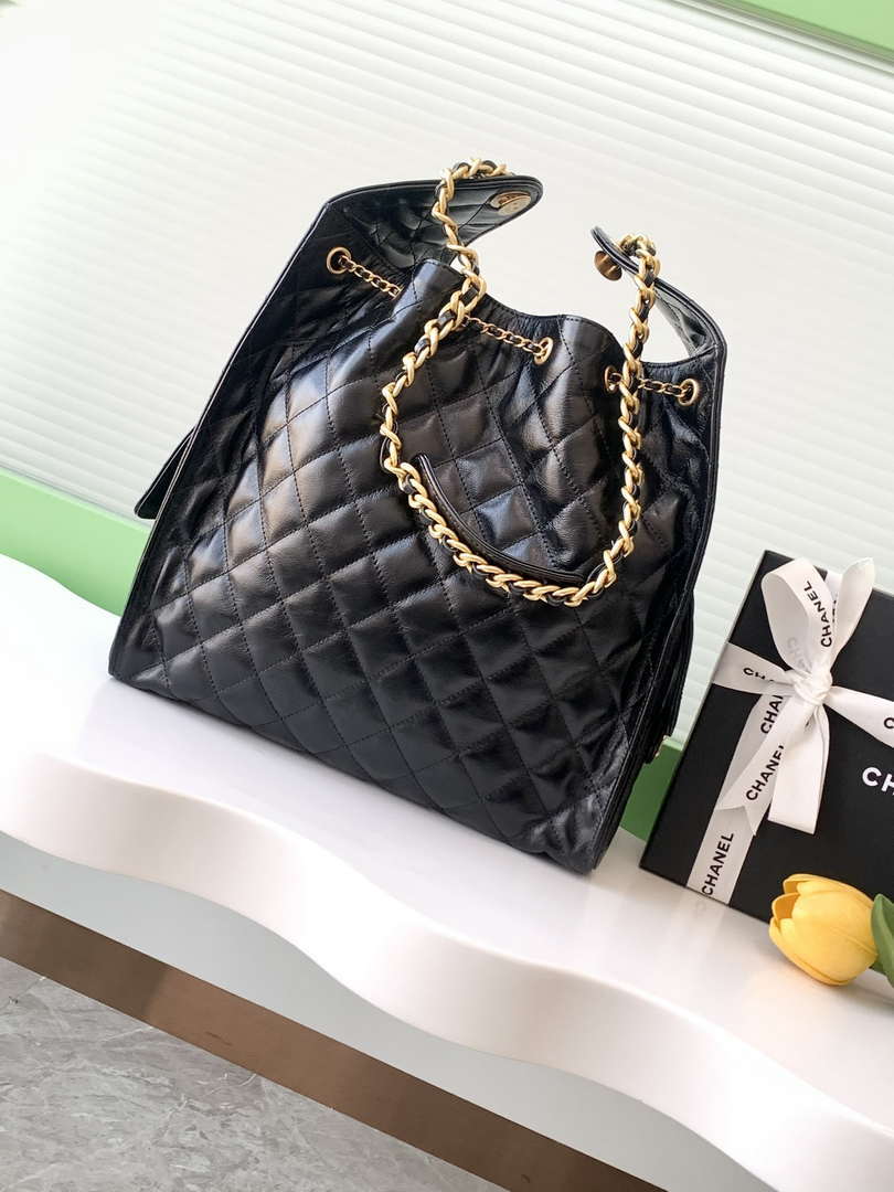Chanel AS5311 Large Hobo Shiny Lambskin & Gold-Tone Metal Black