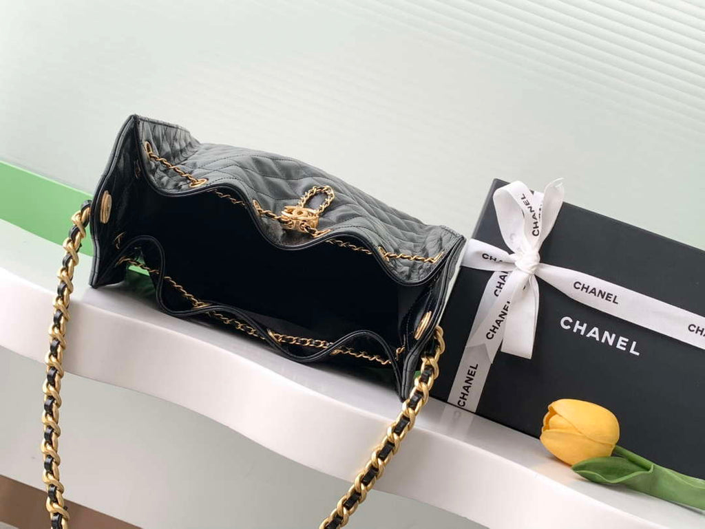 Chanel AS5311 Large Hobo Shiny Lambskin & Gold-Tone Metal Black