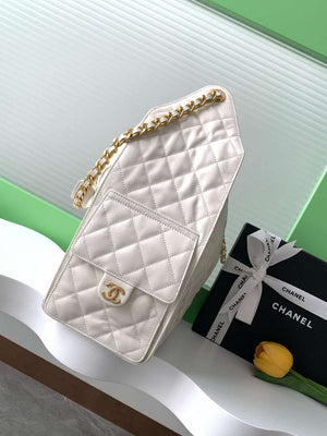 Chanel AS5311 Large Hobo Shiny Lambskin & Gold-Tone Metal White - Default Title - View 2