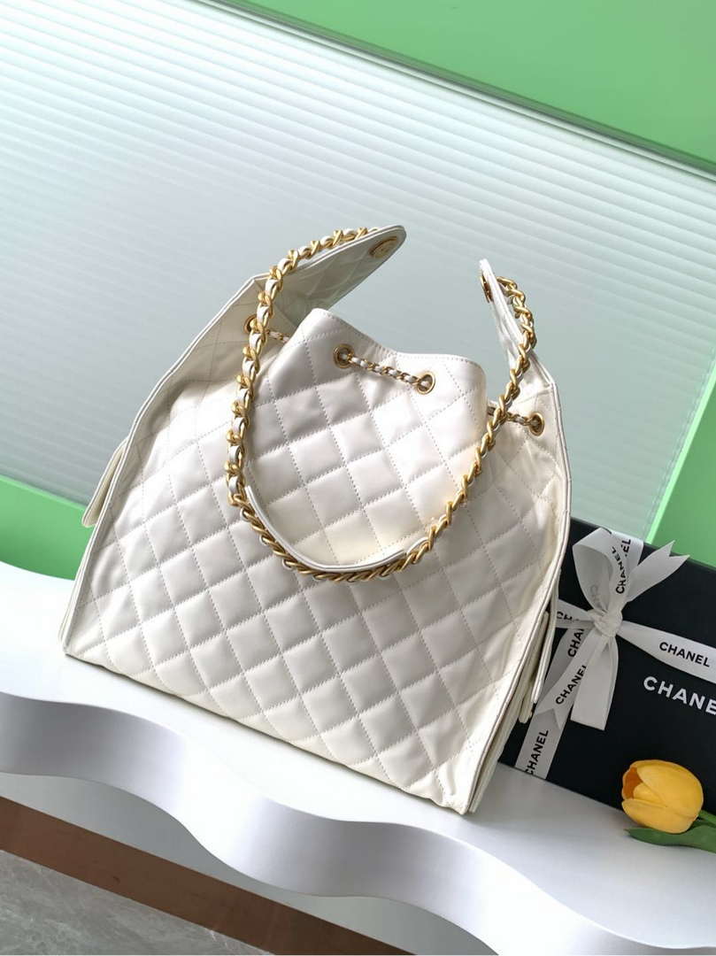 Chanel AS5311 Large Hobo Shiny Lambskin & Gold-Tone Metal White