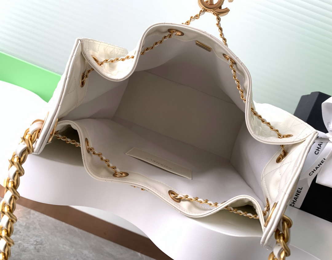 Chanel AS5311 Large Hobo Shiny Lambskin & Gold-Tone Metal White - Default Title - View 8
