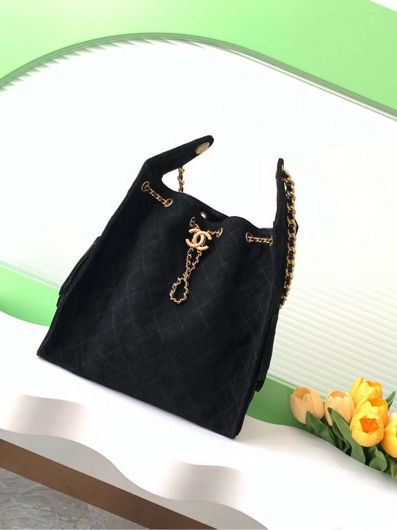 Chanel AS5311 Large Hobo Suede & Gold-Tone Metal Black