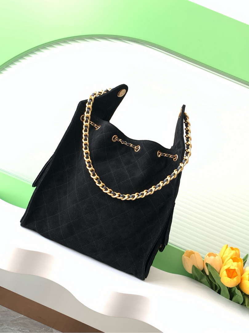 Chanel AS5311 Large Hobo Suede & Gold-Tone Metal Black