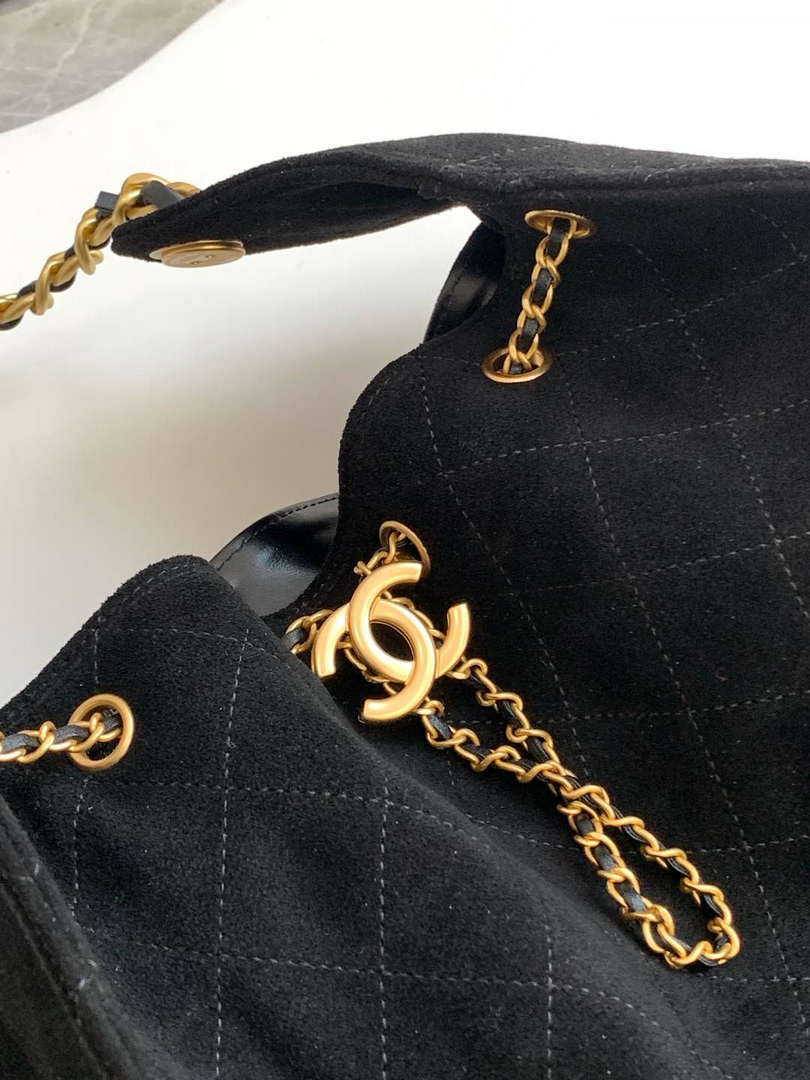 Chanel AS5311 Large Hobo Suede & Gold-Tone Metal Black