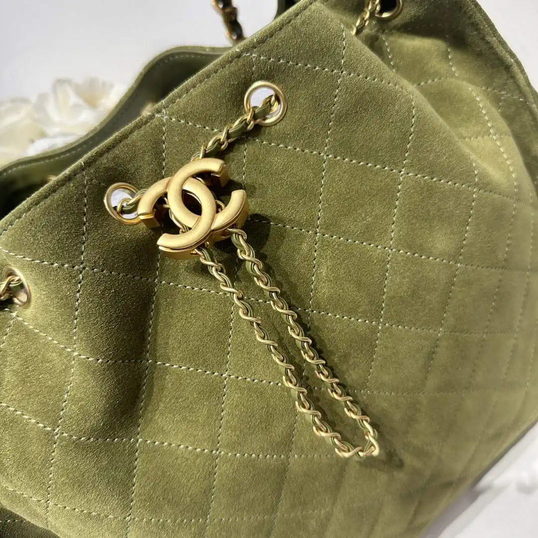 Chanel AS5311 Large Hobo Suede & Gold-Tone Metal Bronze Green