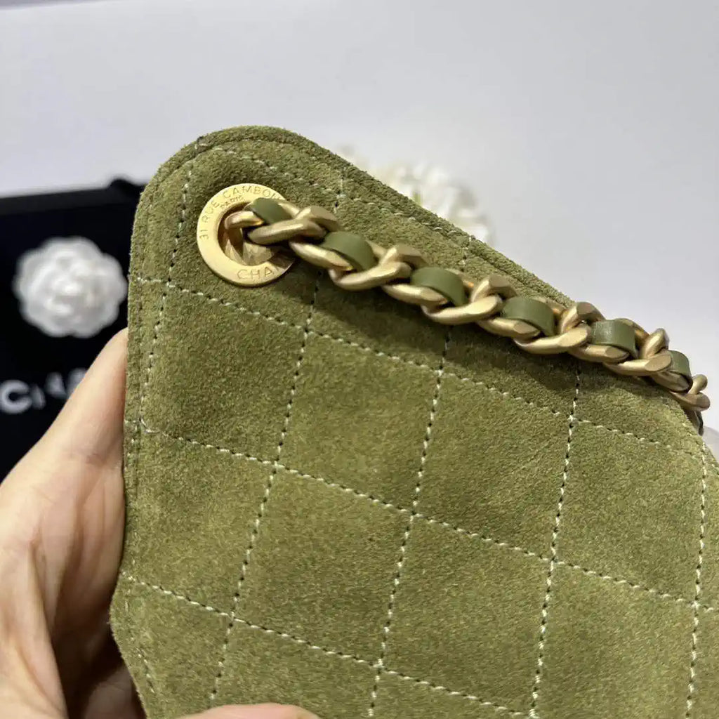 Chanel AS5311 Large Hobo Suede & Gold-Tone Metal Bronze Green
