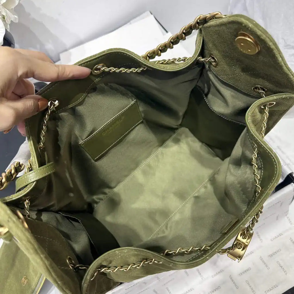 Chanel AS5311 Large Hobo Suede & Gold-Tone Metal Bronze Green