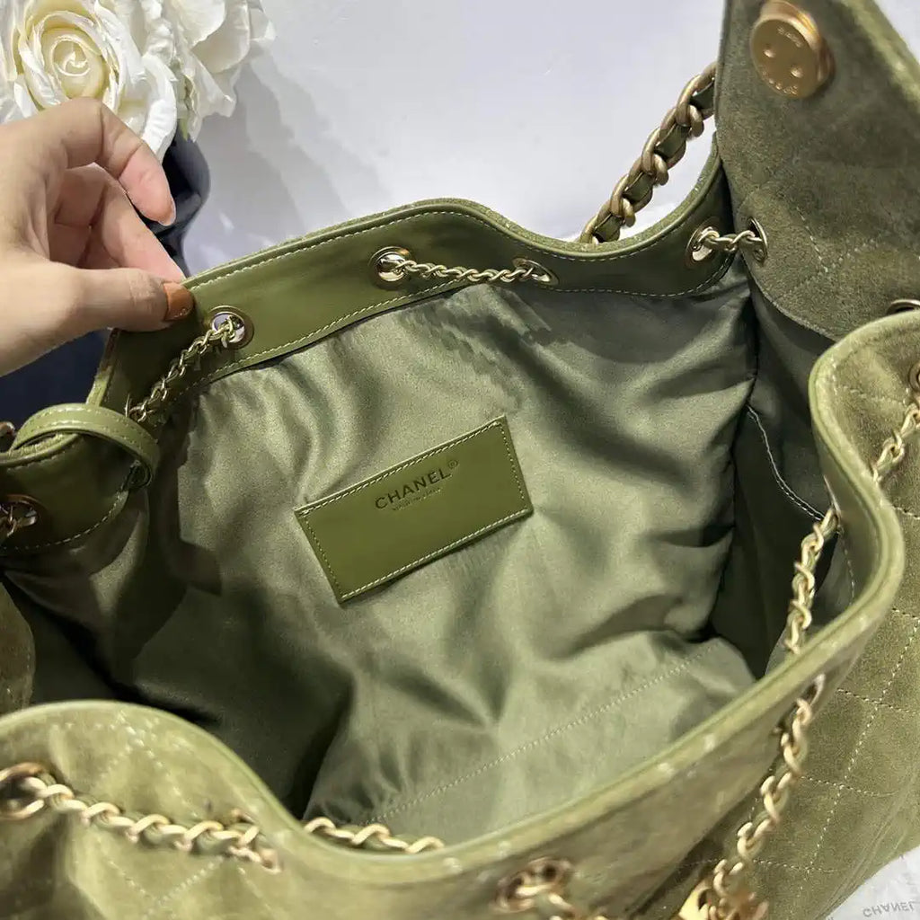 Chanel AS5311 Large Hobo Suede & Gold-Tone Metal Bronze Green