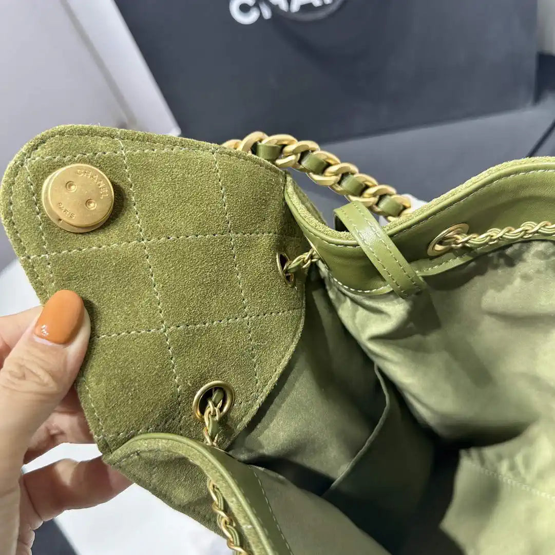 Chanel AS5311 Large Hobo Suede & Gold-Tone Metal Bronze Green