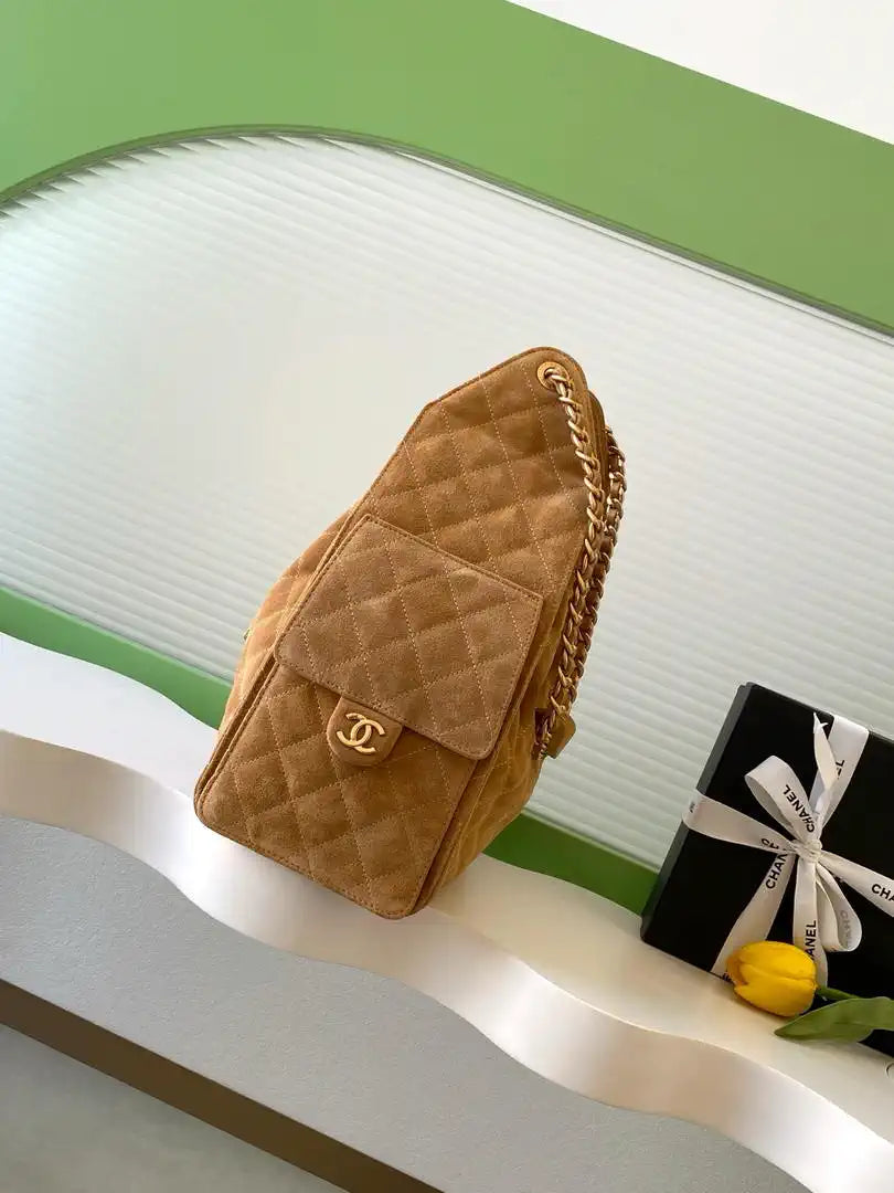 Chanel AS5311 Large Hobo Suede & Gold-Tone Metal Camel
