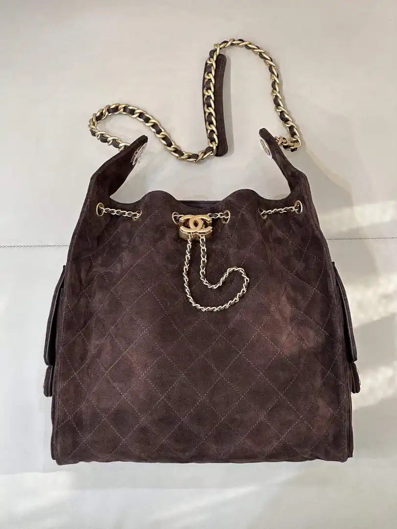 Chanel AS5311 Large Hobo Suede & Gold-Tone Metal Dark Brown