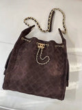 Chanel AS5311 Large Hobo Suede & Gold-Tone Metal Dark Brown
