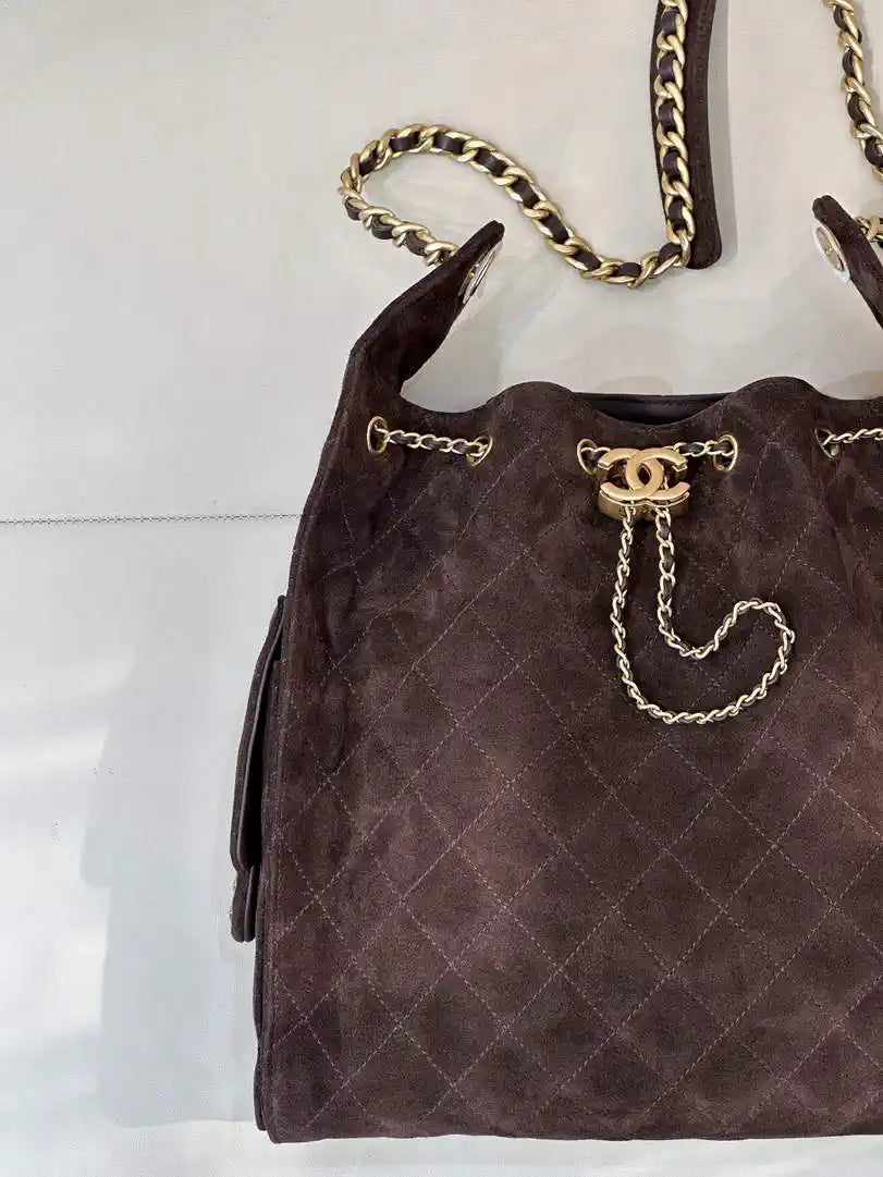 Chanel AS5311 Large Hobo Suede & Gold-Tone Metal Dark Brown