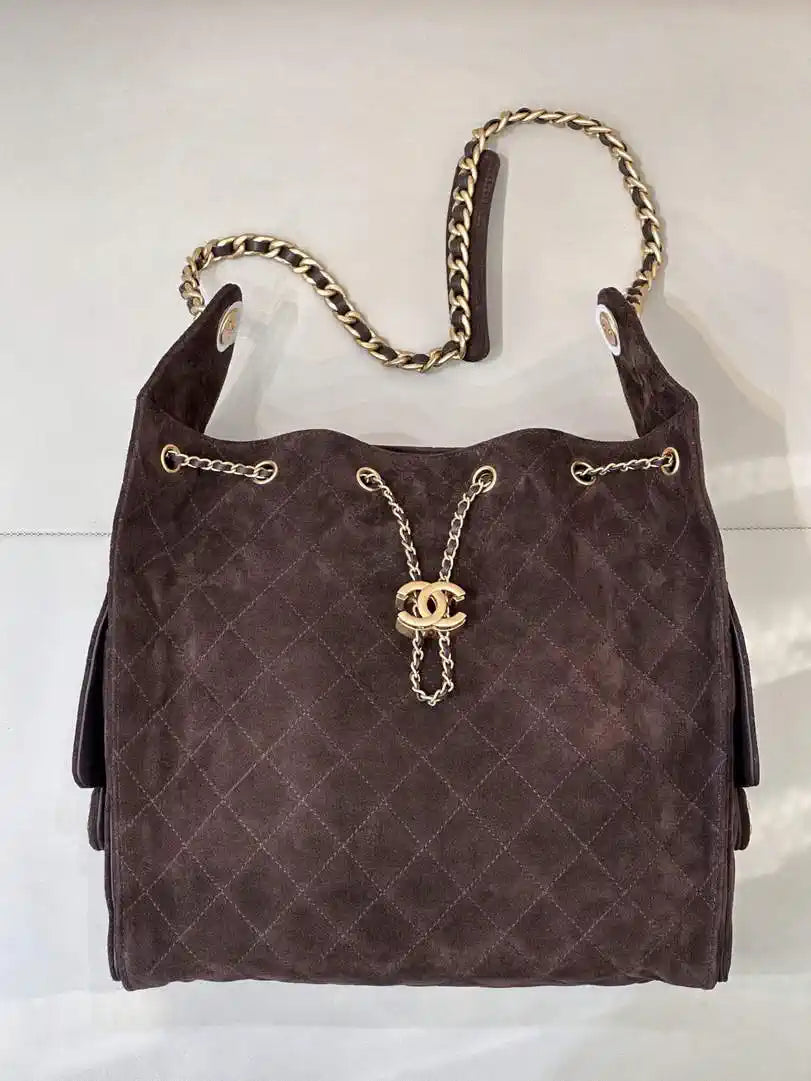 Chanel AS5311 Large Hobo Suede & Gold-Tone Metal Dark Brown