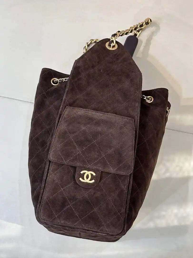 Chanel AS5311 Large Hobo Suede & Gold-Tone Metal Dark Brown