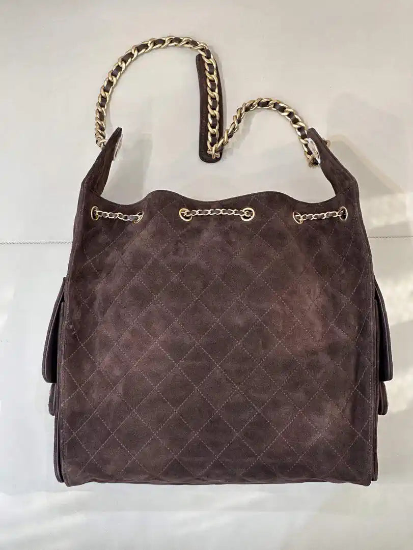 Chanel AS5311 Large Hobo Suede & Gold-Tone Metal Dark Brown