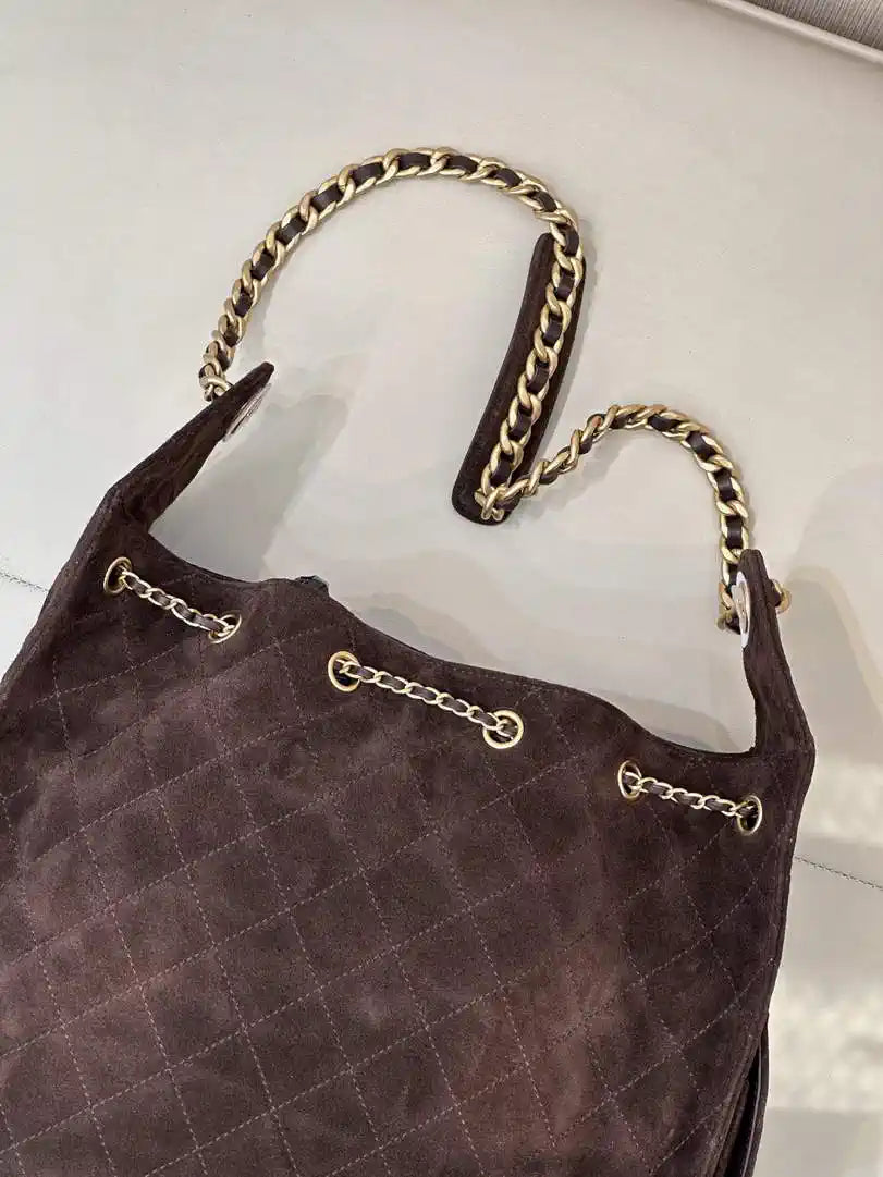 Chanel AS5311 Large Hobo Suede & Gold-Tone Metal Dark Brown